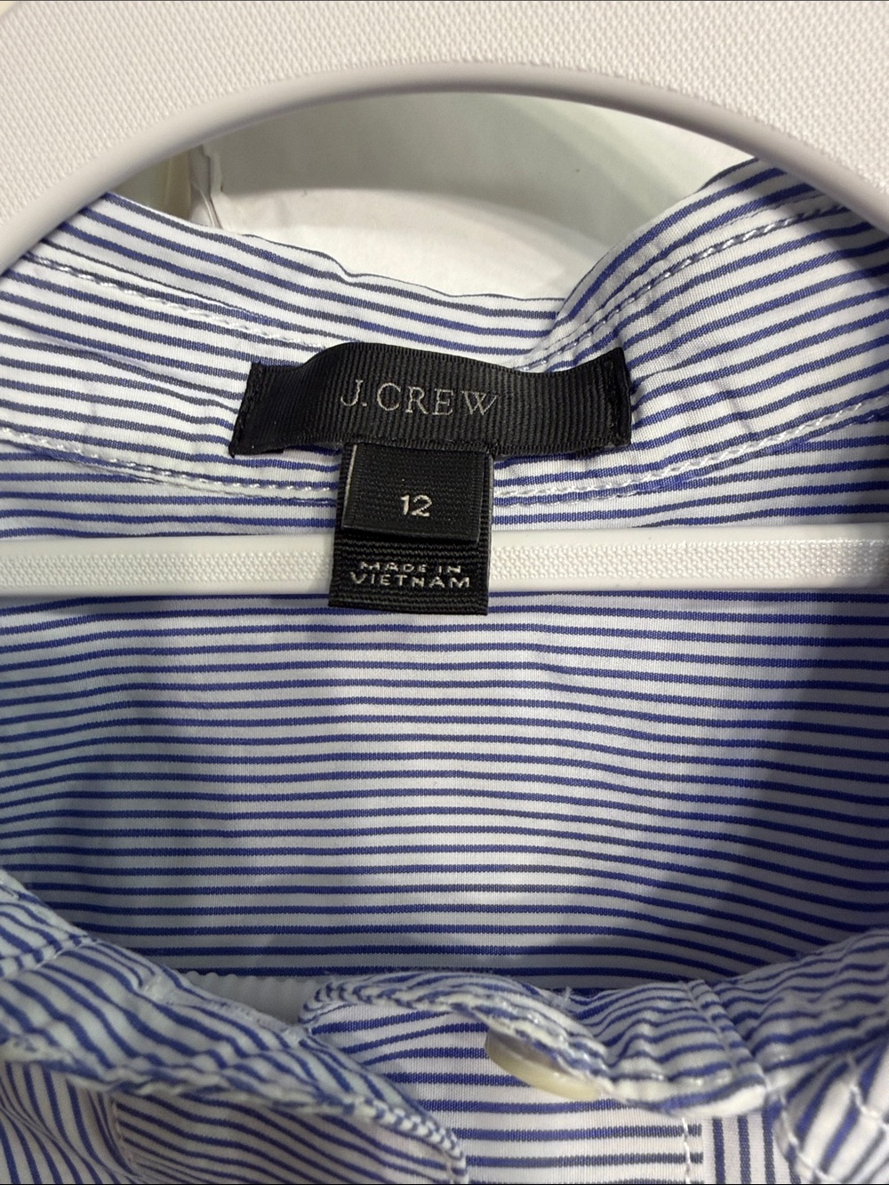 J. Crew Blue White Pinstripe Cap-Sleeve Button Shirt - Picture 3 of 15